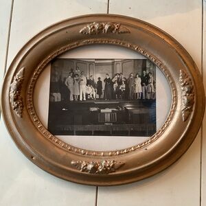 Antique Oval Gold Ornate Wood Frame with Old Play Performance Original Photo